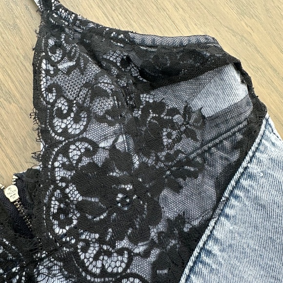 3.1 Phillip Lim Overdyed Denim Slip Dress Lace Trim Denim Dress Black - Size 2 - Picture 5 of 10